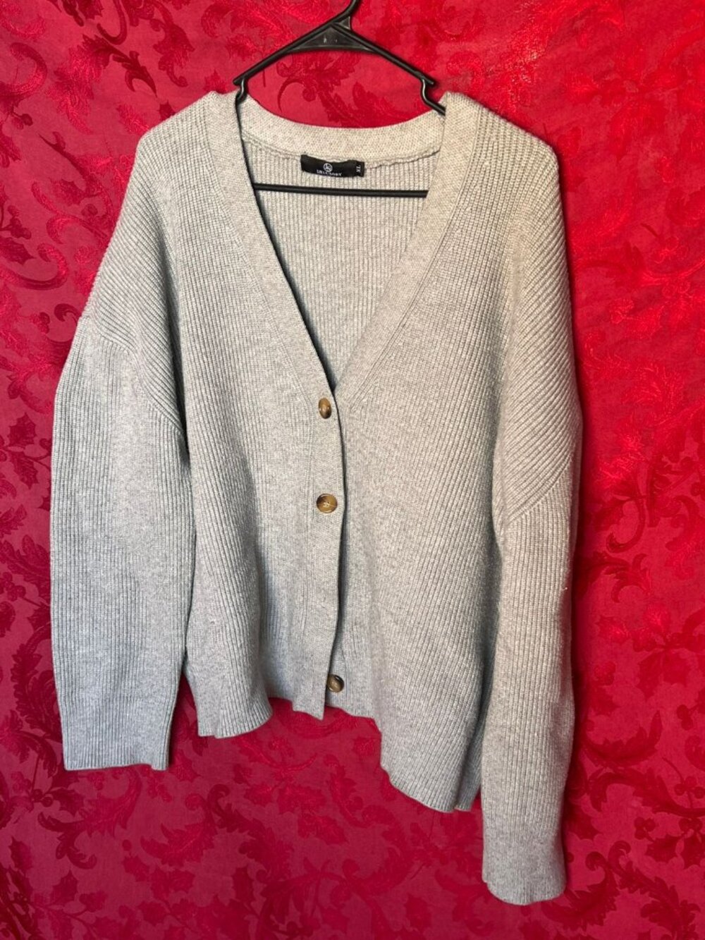 Lillusory Oversized Ribbed Knit Button Front Cardigan Grey XL